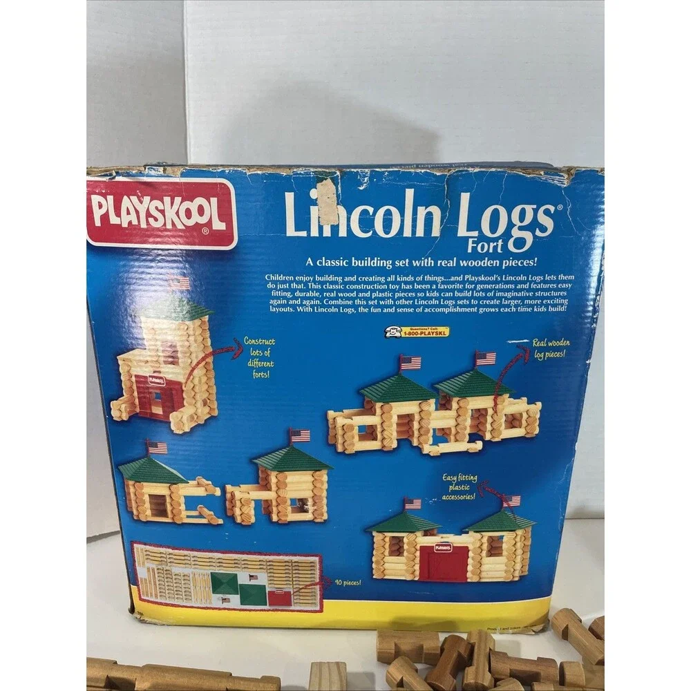 Playskool Lincoln Logs Fort Wooden Building Set w/ Box & Instructions INCOMPLETE